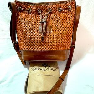Patricia Nash Orange and Brown Crossbody Bag with Woven Leather